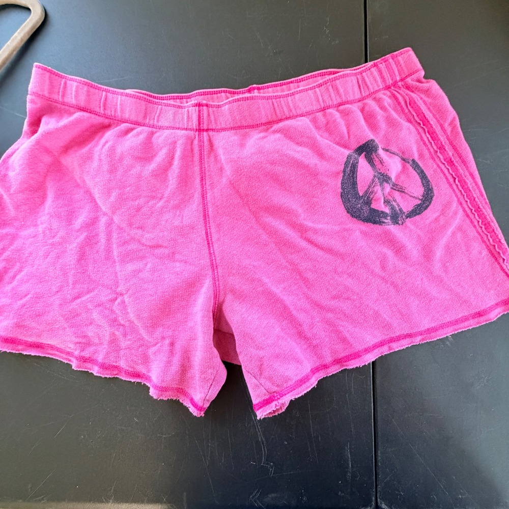 Y2K PINK Victoria Secret Peace Sign Lounge Shorts Womens Medium Stretch Indie